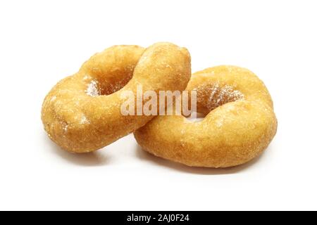 Donuts with powdered sugar isolated on white Stock Photo