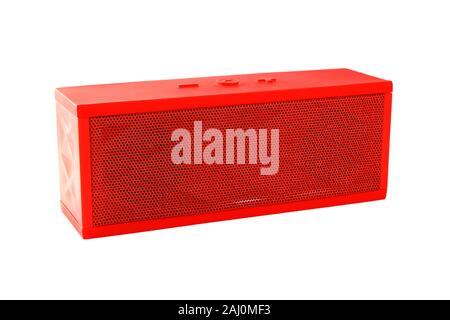 Portable red audio speaker isolated on white background Stock Photo