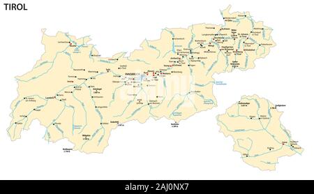 Map of the Austrian state of Tyrol Stock Vector