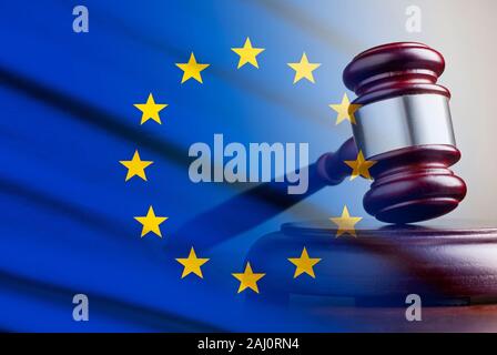 Legal gavel over a flag of the European Union