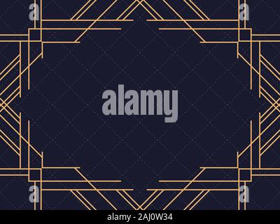 Art deco frame. Vintage linear border. Design a template for invitations, leaflets and greeting cards. The style of the 1920s and 1930s. Vector illust Stock Vector