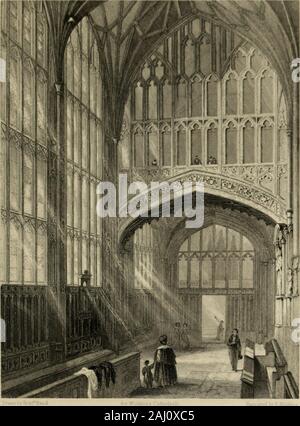 Winkles's architectural and picturesque illustrations of the cathedral churches of England and Wales . nave; these, together with theirsemicircular arches, and unusually low triforium over them, aresupposed to be the latest part of Abbot Serlos work. Thesecolumns are nearer together than usual, so that the arches whichspring from them are of small span. They have very plain basesand capitals, but the arches have many mouldings, the outer onebeing what is called zig-zag. Each compartment of the triforiumhas two larger semicircular arches, each being subdivided into twosmaller ones of the same f Stock Photo