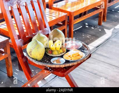 Fresh coconuts and fresh fruit, Mekong Delta, Vietnam Stock Photo