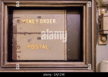 Antique Post Office Box. Rusty retro close up of Post Office boxes in horizontal orientation. Stock Photo