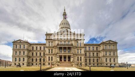 Michigan State Capitol Building. Exterior of the Capital Building in downtown Lansing Michigan in panoramic orientation Stock Photo