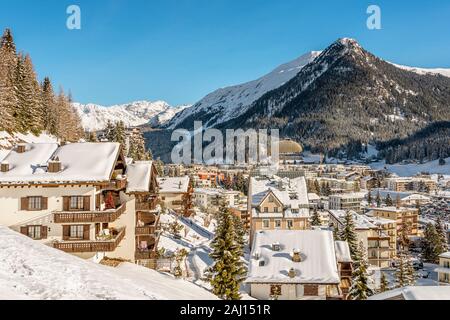 City view of Davos Dorf in Winter, Grisons, Switzerland Stock Photo