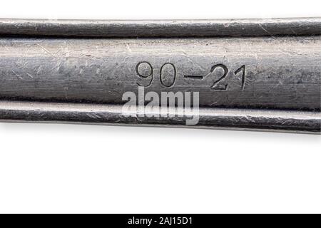 hallmark or official mark on an old silver spoon, certify the content of noble metals Stock Photo