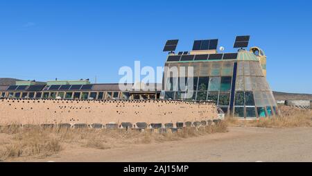 Earthship Biotecture home at 2 Earthship Way in Tres Piedras, New Mexico on November 14, 2019 Stock Photo