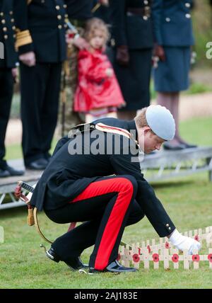 Prince Harry officially opens the Wootton Bassett field of remembrance at Lydiard Park near Swindon. The memorial field is dedicated to Wootton Bassett in recognition of its role in repatriations of those killed in armed conflict as they pass through the town. Stock Photo