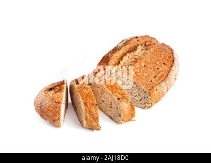 Loaf of whole wheat bread with slices isolated on white background with clipping path Stock Photo