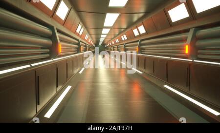 3d render. Futuristic spaceship scifi corridor architecture Stock Photo