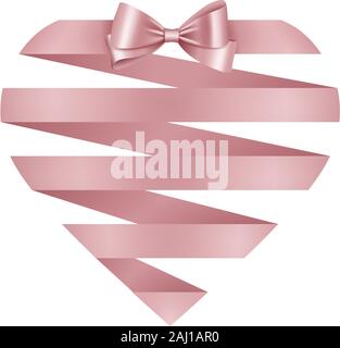 isolated heart-shaped pink ribbon and bow for valentine's day cards and backgrounds Stock Vector