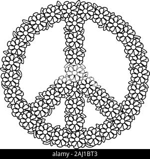 Coloring page design with peace symbol and flowers. Vector ilustration ...