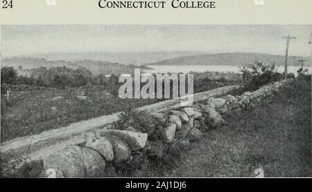 Preliminary announcement, foundation, organization, site, and plans . Connecticut College. Benham Avenue and the Thames, Looking North from theCentral Section The East or River Section, comprising about seventy-five acres, stretches from Mohegan Avenue to the Thames.It is an open, gently sloping hillside, fertile in soil and charm-ing in outlook. It has been suggested that a part might bedevoted to a plantation of botanical specimens of trees, shrubsand herbs arranged to secure the effect of a park, which wouldserve also as a recreation ground and merge into an openstretch sufficient for pract Stock Photo
