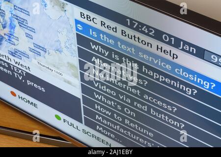 The BBC red button news service on a TV Stock Photo