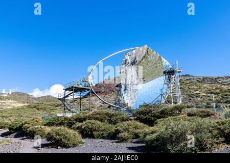 Mirrors of the MAGIC (Major Atmospheric Gamma Imaging Cherenkov Telescopes) telescope in La Palma, Canary Islands, Spain September 2018 Stock Photo