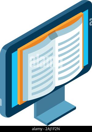 computer with book on screen, colorful design Stock Vector