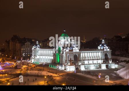 Palace of Farmers, Ministry of Agriculture and Food of Republic of Tatarstan in Kazan. Modern landmark of city on winter evening with night illuminati Stock Photo