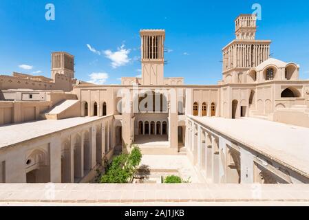 Aghazadeh Mansion courtyard and wind catcher, Abarkook, Yazd Province, Iran Stock Photo