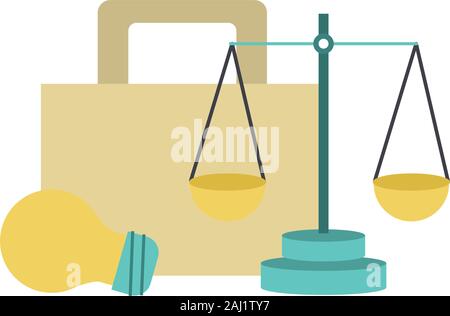 briefcase, light bulb and scale, colorful design Stock Vector