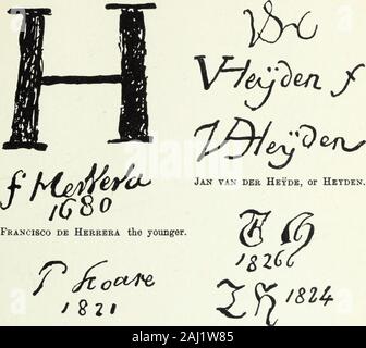 Painters and their works: a dictionary of great artists who are not now alive, giving their names, lives, and the prices paid for their works at auctions . SIGNATURES AND MARKS.—31. Daniel van Heil.John Baptist van Heil. Mathews van Helmont, orHellemont. Bartholomeus van der Helst. Guilliam de Heusch. Jacob de Heusch. SIGNATURES AND MARKS.—32.. Prince Hoare. Ferdinand Theodor Hildebrandt. Meindret Hobbema. Stock Photo