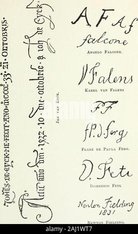 Painters and their works: a dictionary of great artists who are not now alive, giving their names, lives, and the prices paid for their works at auctions . ammtte „i & tytk mthxc Jan van Eyck. SIGNATURES AND MAEKS.—23.. SIGNATURES AND MARKS.—24. Stock Photo