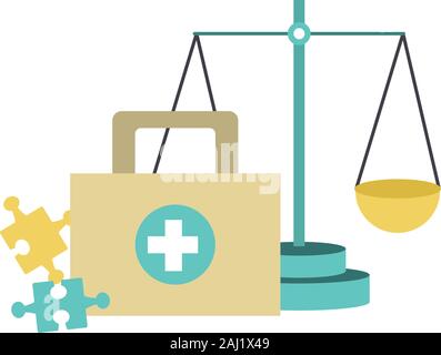 first aid kit, scale and jigsaw pieces, colorful design Stock Vector
