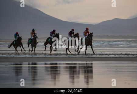 Ballyheigue, Ireland - 1st January 2020: Horse racing on the beach of Ballyheigue in the west coast of county Kerry on New Years day Stock Photo