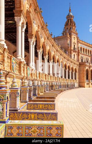 Ceramic tiles in the alcoves and arches of the Plaza de Espana, Maria Luisa Park, Seville, Andalusia, Spain, Europe Stock Photo