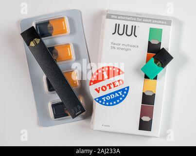 juul pod mango ban Morgantown, WV - 2 January 2020: nectar flavored nicotine vaping system banned in the USA Stock Photo FLAVOR:Strawberry Ice DEVICES Slushy Geek Bar Flavors