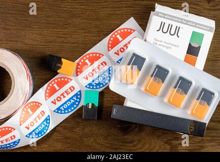 Morgantown, WV - 2 January 2020: Juul mango nectar flavored nicotine vaping system banned in the USA Stock Photo - Alamy Morgantown, WV - 2 January 2020: Juul mango nectar flavored nicotine vaping system banned in the USA Stock Photo - Alamy