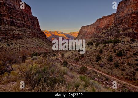 Grand Canyon viewed from Bright Angel Trail just south of Indian Gardens at sundown, Grand Canyon National Park, UNESCO, Arizona, USA, North America Stock Photo