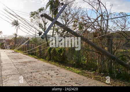 Boracay Island, Aklan Province, Philippines: Typhoon Ursula caused fallen trees, broken power lines, structural damages on Boracay Stock Photo