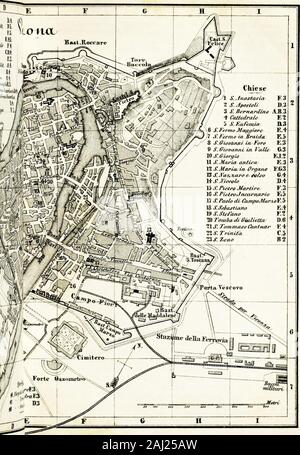 Italy: handbook for travellers First Part, Northern Italy and Corsica . Darmstadt, Ed Wagner. S. Ana. 33. Route. 165 * Piazza dei Signori, a square surrounded by imposing edi-fices. Immediately to the r., by the tower already mentioned,is the Municipio, or Town Hall, with a lemarkably picturesquecourt. In the angle diagonally opposite is situated the Old TownHall, or Palazzo del Cousiglio (PI. 34), usually termed La Log-gia, erected at the beginning of the 16th cent, by Fra Giocondoda Verona. This edifice is adorned with statues of celebratednatives of the town, among whom are Cornelius Nepos Stock Photo