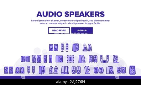 Audio Music Speakers Landing Header Vector Stock Vector