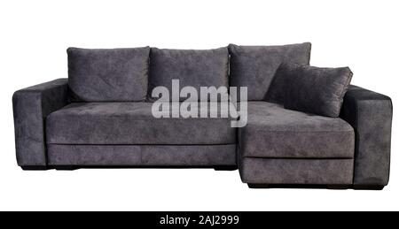 Gray sofa isolated front view on white background Stock Photo