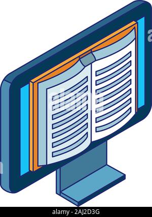 computer with book on screen, colorful design Stock Vector