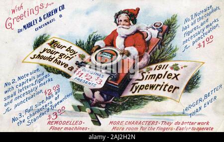 AMERICAN PROMOTIONAL CHRISTMAS CARD for Simplex Typewriters about 1900 Stock Photo
