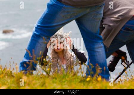 Photography course ,workshop ,at Jersey Grosnez Castle and on the cliffs Stock Photo