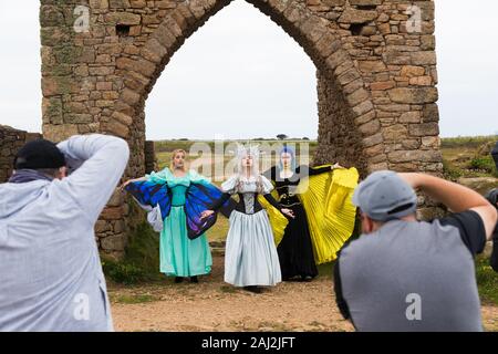 Photography course ,workshop ,at Jersey Grosnez Castle and on the cliffs Stock Photo