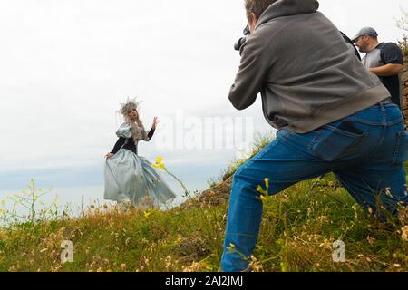 Photography course ,workshop ,at Jersey Grosnez Castle and on the cliffs Stock Photo