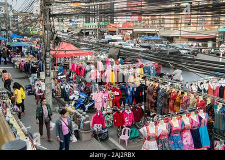 power lines at the mainroad at the Thai Border in the town of Mae Sai on the Border to Myanmar in the Chiang Rai Province in North Thailand.   Thailan Stock Photo