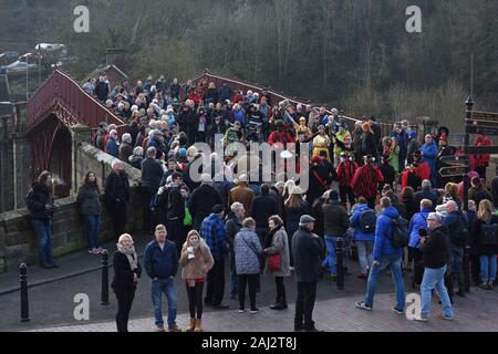 The Ironmen & Severn Gilders dancing on the Ironbridge in Shropshire New Years Day 20202 Stock Photo