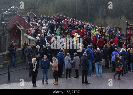 The Ironmen & Severn Gilders dancing on the Ironbridge in Shropshire New Years Day 20202 Stock Photo