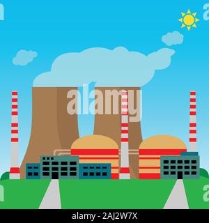 Industrial factory building with smoke, conceptual vector Stock Vector