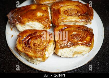 Homemade sticky buns on a plate Stock Photo