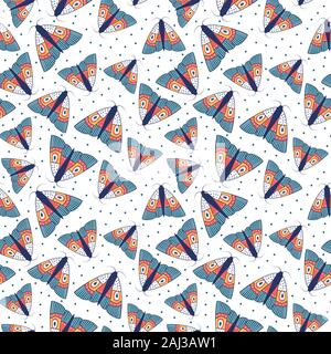 Seamless pattern with colorful funny moth, Modern insects texture .Vector modern background Stock Vector