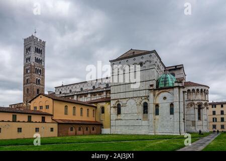 Lucca, Italy - June 6, 2019 : Lucca Cathedral (Duomo di Lucca, Cattedrale di San Martino) is a Roman Catholic cathedral dedicated to Saint Martin of T Stock Photo