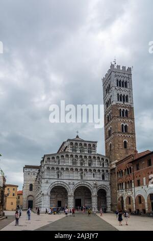 Lucca, Italy - June 6, 2019 : Lucca Cathedral (Duomo di Lucca, Cattedrale di San Martino) is a Roman Catholic cathedral dedicated to Saint Martin of T Stock Photo