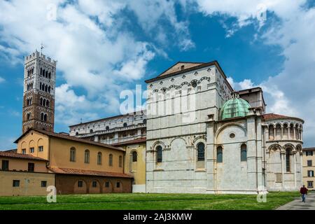 Lucca, Italy - June 6, 2019 : Lucca Cathedral (Duomo di Lucca, Cattedrale di San Martino) is a Roman Catholic cathedral dedicated to Saint Martin of T Stock Photo